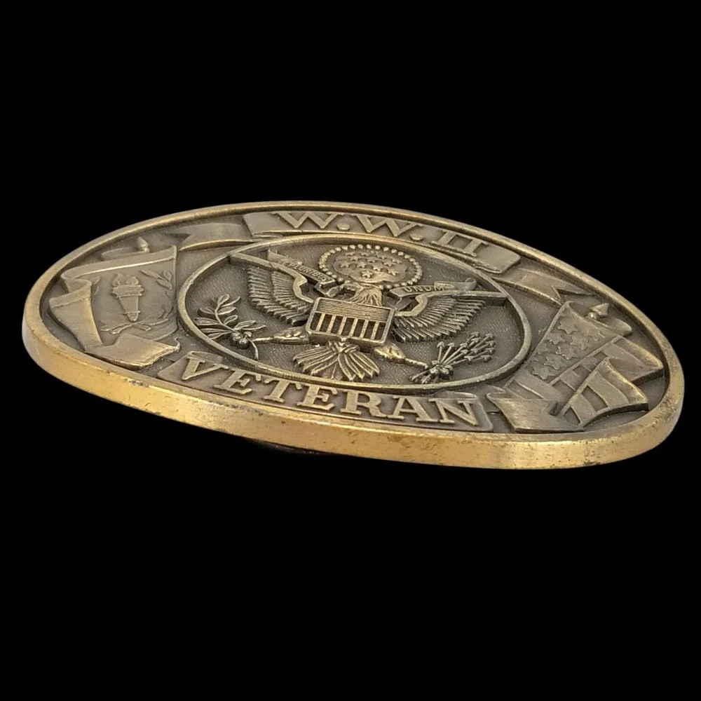 WWII Veteran Belt Buckle US Military Eagle‎ Emblem USA Made
